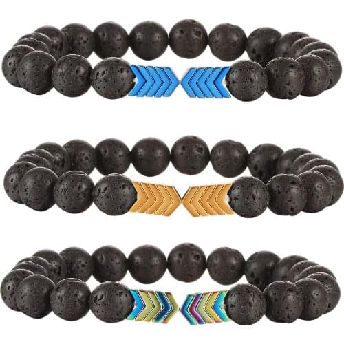 Lava Volcanic Stone Bracelets Colorful Arrow Gradient Men Lava Beaded Bracelets Balance Essential Oil Diffuser Bangle for Women