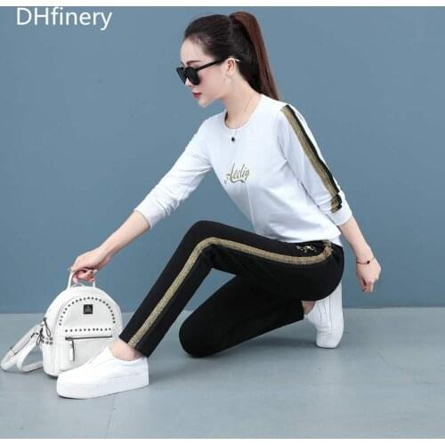 2020 tracksuit women spring autumn Long sleeve t-shirt and pants two piece set black red white blue casual two piece set bs6920