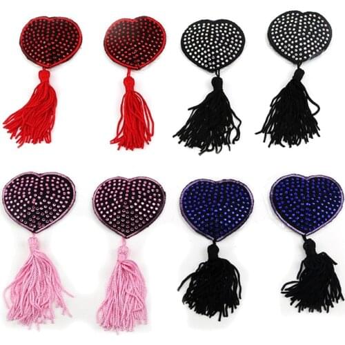 1 Pair Sexy Pasties Stickers Women Lingerie Diamond Tassel Breast Bra Nipple Cover Self Adhesive Heart Shape Bra Nipple Pads