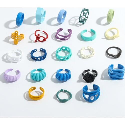 1 Piece Open Geometric Adjustable Rings Colorful Painted Cute Ring For Minimalist Women Men Party Finger Jewelry