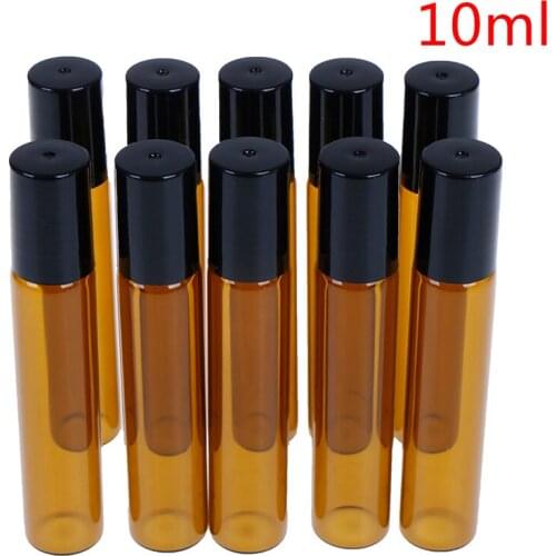 10 PCS 3/5/10ml Empty Glass Essential Oil Roll On Bottle Vials With Stainless Steel Metal Roller Ball For Perfume Aromatherapy
