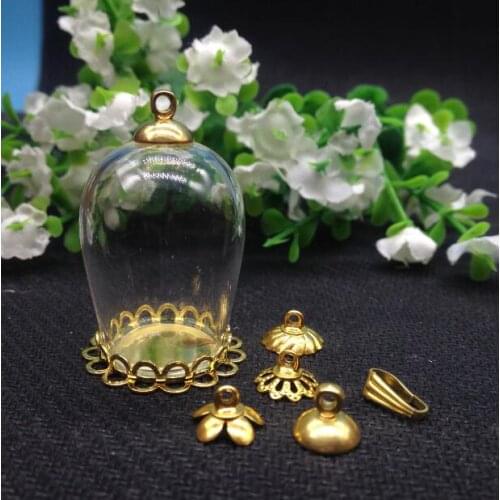 100sets 30x18mm oval-shaped arch wishing bottle jar gold color double lace edge tray Christmas vial pendant glass globes