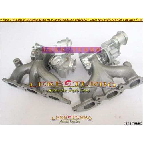 2 Twin Turbo TD03 49131-05050 49131-05060 49131-05150 49131-05160 8602932 8602933 For Volvo S80 XC90 2.9T N3P28FT B6284T B6284T2