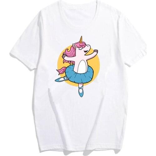 2020 Women Unicorn Ballerina Shirt Funny Dancing Unicorn Graphic Tee Cute Unicorn Lover T-shirt Kawaii Girls Tops