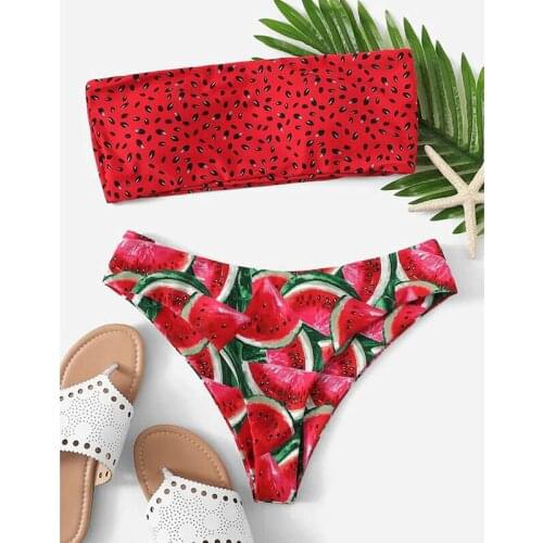 2021 New Hot Sale Fashion Sexy Refreshing Retro Ladies Summer Simple Watermelon Print Swimsuit Bikini 2021