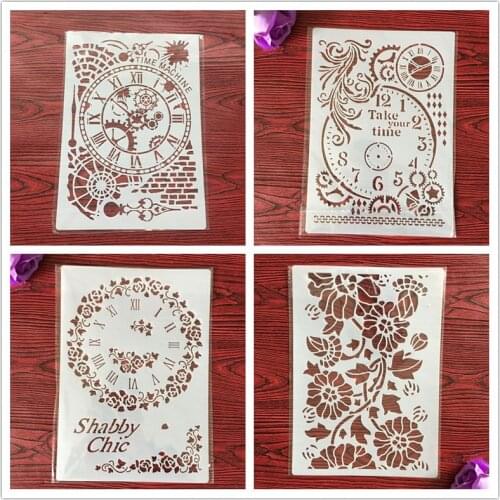 4pcs / set A4 Clock Stencils Painting Coloring Embossing Scrapbook Album Decorative Template for walls Mandala stencils