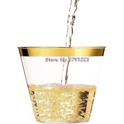 50Pcs Fashion Disposable Wine Glass Edging Decor Plastic Wine Juice Glass Cup for Wedding Party Champagne Cocktail Cup Supplies