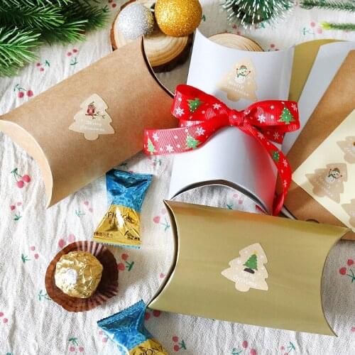 6pcs/set Creative Christmas Wedding Candy Box Kraft Paper Pillow Box with Sticker DIY Birthday Party Gift Box