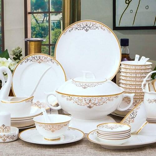 60 Heads jingdezhen ceramics tableware tableware Rice Bowl Dish Salad Noodles Bowl Plate Dinnerware Sets Soup Pot Tableware