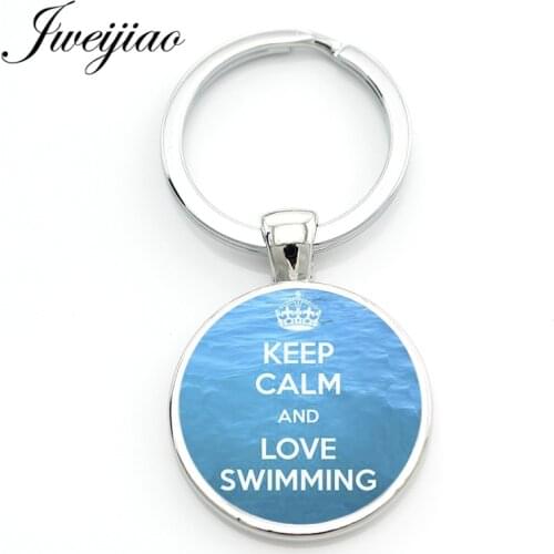 JWEIJIAO Keep calm and Love Swimming keychain summer sports quotes key chain ring holder club Custom gifts for men women SP388