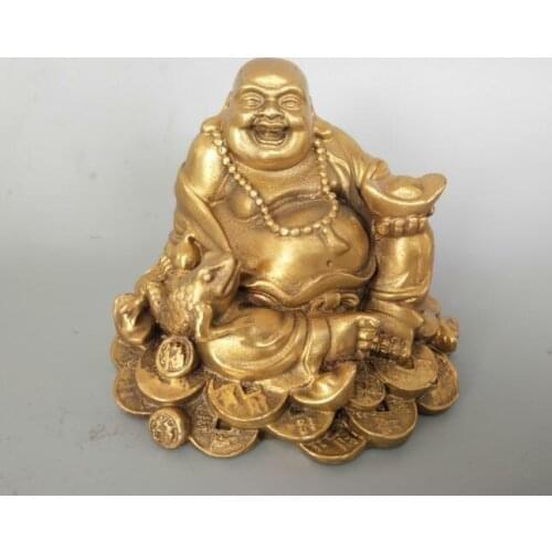China Pure Brass Golden Toad Maitreya Buddha Statue