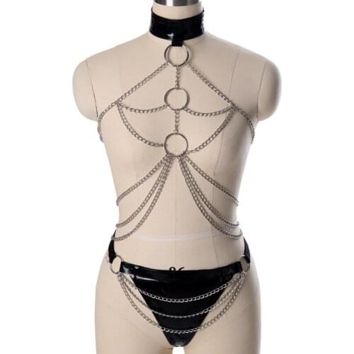 Glossy Leather Sexy Lingerie Bondage Harness Erotic Women Goth Open Chest Clothing Punk Body Chain BDSM Sex Cupless BRA Fetish
