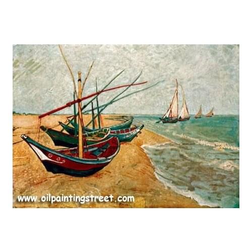 Linen Canvas Oil Painting,Fishing boats on the beach at Saintes Maries ,,Free DHL Shipping,100%handmade