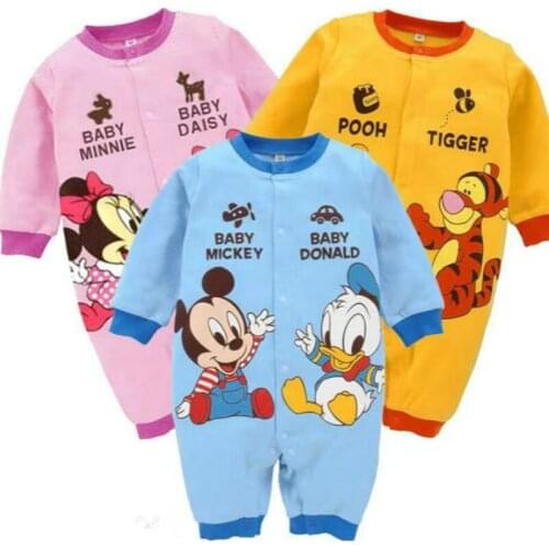 Newborn Baby Romper Mickey Minnie Mouse Winnie the Pooh Infant Jumpsuit Baby Boy Girl Clothes Fall Long Sleeve Bebe Roupa blue