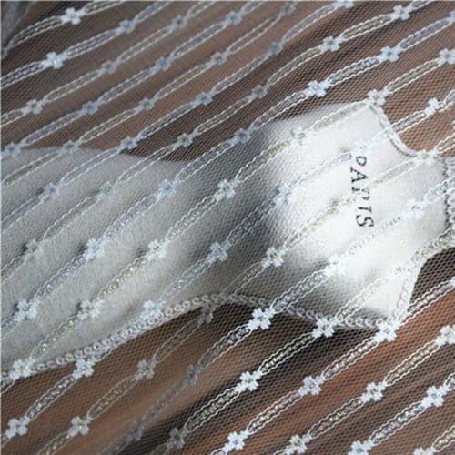 Lace21 100*165cm Stripe White Golden Net Yarn Florals Embroidery Lace Fabric Wedding Dress Wedding Veil Fabric Curtain Clothes