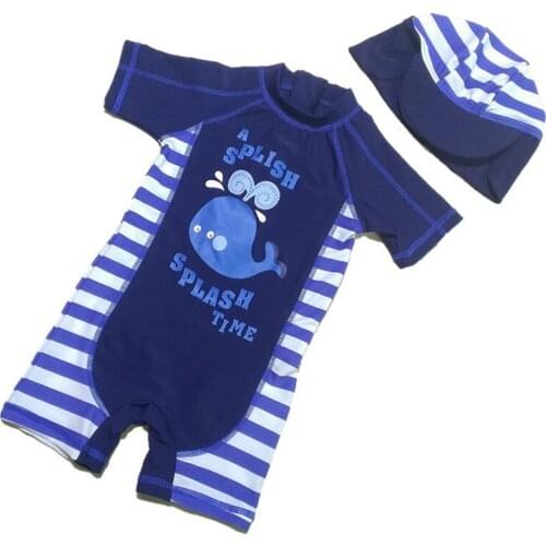 Summer New Childrens Swimsuit Boys Sunscreen Japanese Korean Style One-piece Kid Swimwear Swimming Cap Cartoon Swim Hat Set