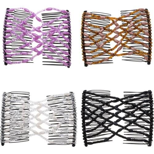 Lovef Women Magic Hair Comb Bead Stretchy Hair Combs Double Slide Metal multifunctional Comb Clip Hairpins For women-4pcs