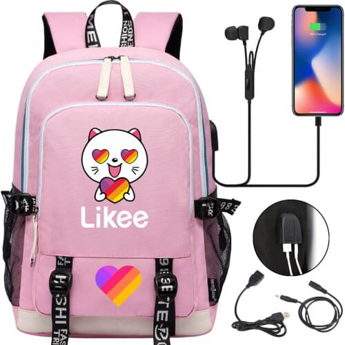 New Likee School Bag Likee Video App Teenager USB Charging Laptop Backpack Women Men Rucksack Kids Book Bag Mochila Travel Bag