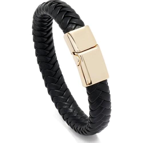 Fashion Casual Punk Men Black Leather Bracelet Cuff Vintage Weave Charm Wristbands Magnetic Buckle Bangle 20/22cm Retro Jewelry