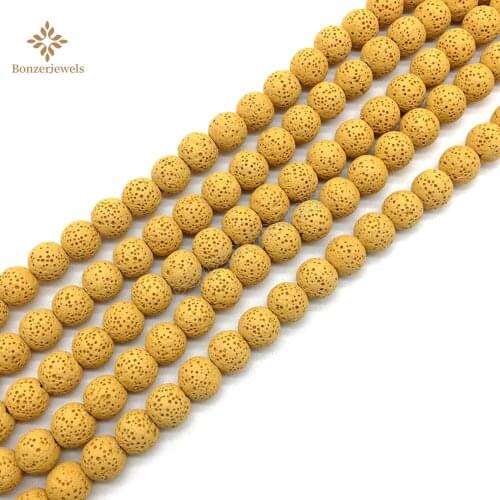 Natural Yellow Color Lava Stone Round Rock Volcanic Loose Beads For DIY Bracelets Jewelry Materials 6/8/10/12MM
