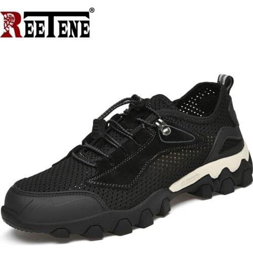 REETENE Non-Slip Breathable Men Hiking Shoes Outdoor Sneakers For Men Comfort Sport Net Shoes Male Summer MenS Beach Sandals