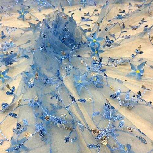 New Soft Mesh Lace Fabric Fashion Sequin Embroidered Clothing Fabric 3D Five-pointed Star Applique Skirt Decorative Fabric D751