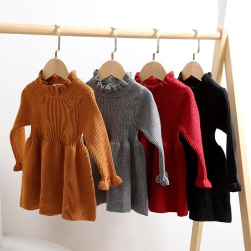 New Baby Dresses For Girls Autumn Winter Long Sleeve Knit princess dress Wooden ear Collar Doll Dress Girls Baby Clothing