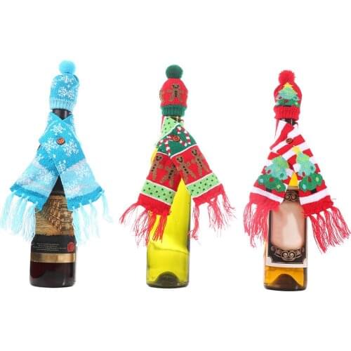 Christmas Decoration Champagne Wine Bottle Knitting Hats Scarf Xmas Home Party Festival Table Ornament Gifts
