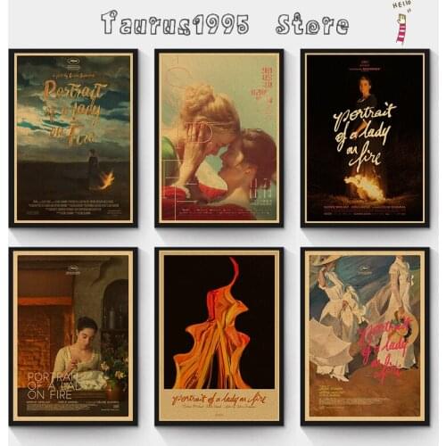 New Movie Portrait de la jeune fille en feu Retro Poster Anime Prints Living Room Decorative Painting Kraft Paper Wall Stickers