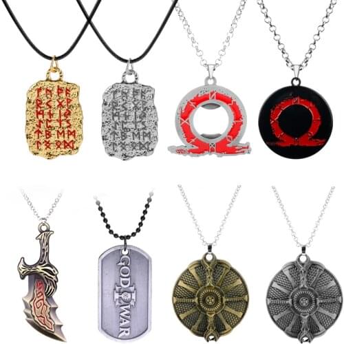 Hot Game God of War Weapon Blades of Chaos Sword Necklace Kratos Shield Necklace Nordic Viking Odin Rune Amulet Charm Pendant