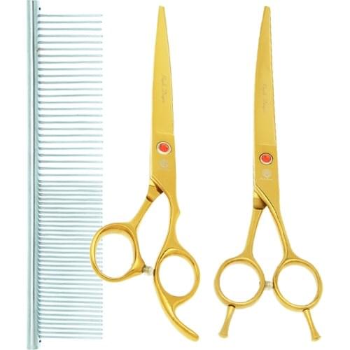 Purple Dragon 7 inch Professional Pet Grooming Scissors Japan Steel Animal Straight Thinning Curved Shears Dog Supplies B0016B