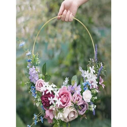 Wedding Decoration 10-40cm Rattan Wreath Metal Hoop Wreath Decor Floral Hoop Christmas Decor for Home Hanging Artificial Flower