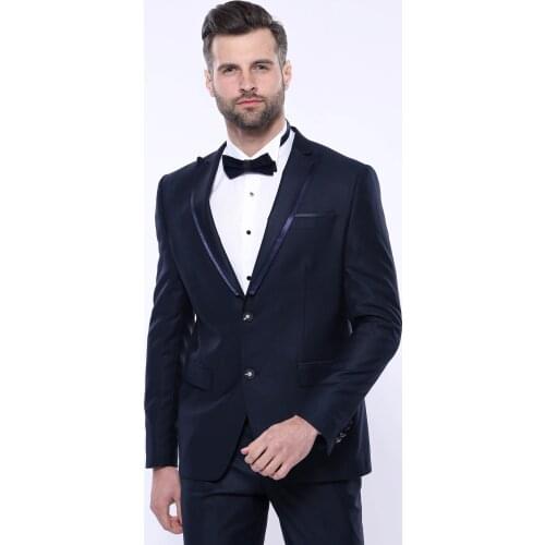 Detachable Lapel Navy Blue Tuxedo Wessi