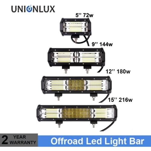 5'' 9'' 12'' 15'' 72w 144w 180w 216w Tri-Row LED Light Bar Combo Beam For 4X4 4WD Offroad Driving Work Light Truck Camper