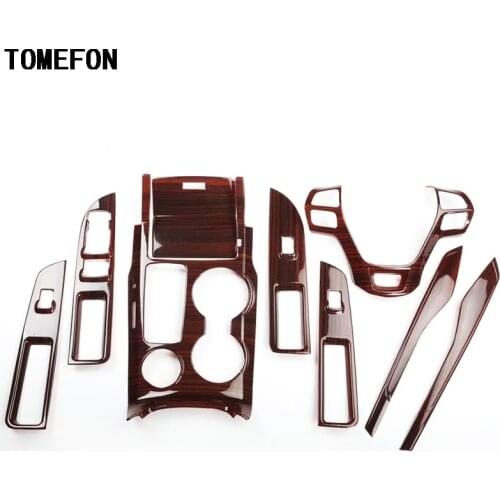 TOMEFON ABS Brown Wood Paint Interior Console Steering Gear Shift Storage Box Window Switch Trim For Ford Explorer 2016 2017 LHD