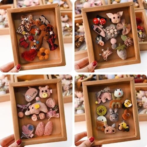 10pcs Headwear Gift Box Children Accessories Ribbon Bow Hair clip Hairpins Girls Princess Headdress Crown Cute Animal Hair Grip