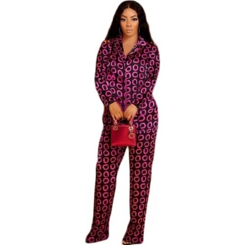 2 Pieces Womens Sets 2021 Summer Autumn Circle Print Blouse Shirt Women Suit Tops And Pants Set Two Piece Set Tracksuit