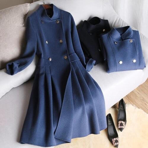 2020 Autumn and Winter Reversible Real Wool Coat and Real Cashmere Coat Double breasted High Quality Long Coats Female Jacket