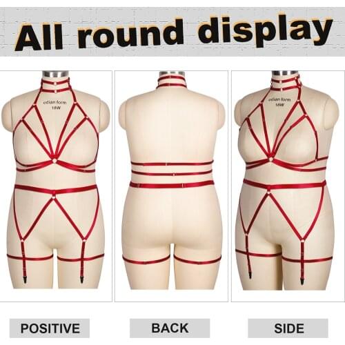 Plus Size Busty Womens Underwear Collar Accessories Elastic Bondage Full Body Harness Belt Cage Bra Punk Goth Garters Belts