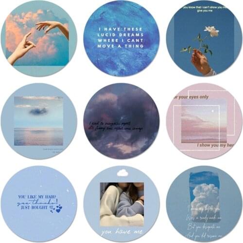 58mm blue Aesthetics songs lyrics Custom Icons Pins Badge Decoration Brooches Metal Badges For Clothes Backpack Decoration