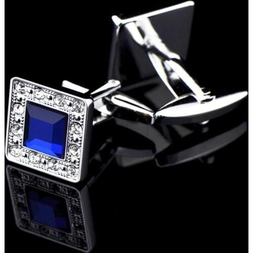 2 Color Luxury Brand Cuff Buttons Blue Square Crystal Cuff Links High Quality Abotoadura Shirt Cufflinks for Mens Jewelry Gift