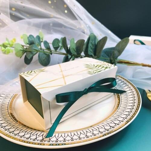 20PCS Leaves Pattern Chocolate Candy Box With Ribbon Birthday Party Baby Show Wedding Gift Packaging Box Supplies