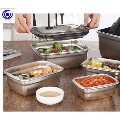 304 Stainless Steel Crisper Container Household Sealed Cover Korean Pickle Box Rectangular Kitchen Refrigerator Storage Box