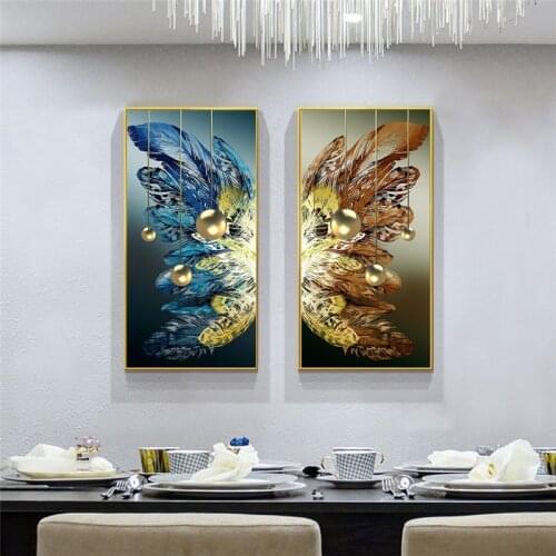 Nordic Abstract Canvas Painting Golden Butterfly Feather Wall Art Poster and Print Modern Luxury Aisle Living Room Home Decor