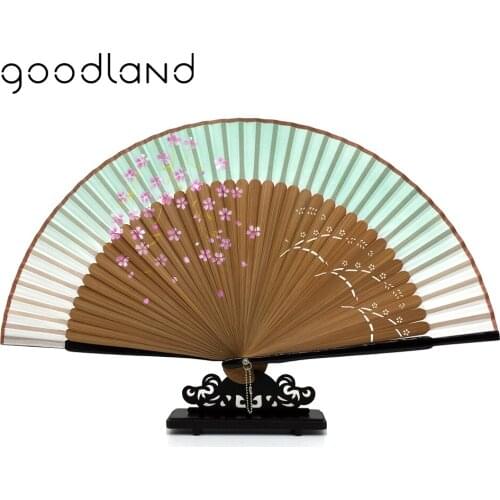 Free Shipping Wholesale 100pcs Silk High Quality Japanese Cherry Painting Hand Fan with Gift Bag Tassel Decoracion Fiestas Decor