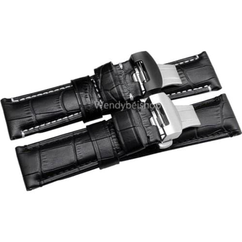 CARLYWET 22 24mm VINTAGE Black Brown Watch Band Genuine Calf Leather Crocodile Grain Thick Strap Belt For Luminor