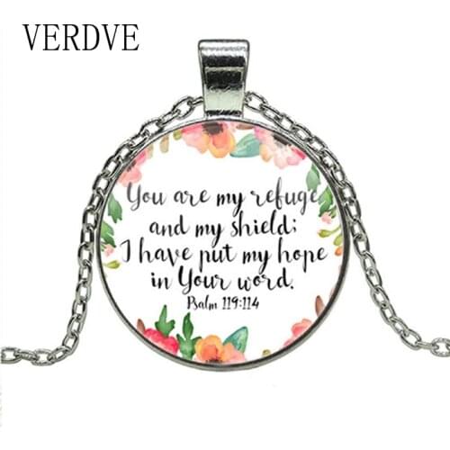 VERDVE Psalm 119 114 Bible Verse Necklace You are my Refuge and my Shield I have put my Hope in Your Word Christian Quote Gifts