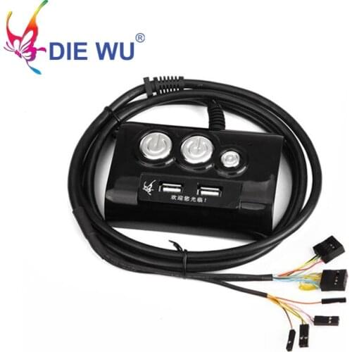 DIEWU Desktop Computer switch button PC Case Power Supply on/off Reset Button Switch with Double USB and Audio Ports
