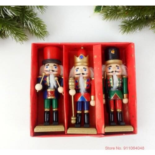 Natural Wood Craft Supplies Christmas Decorations For Home 15cm 3 Pieces Wooden Nutcracker Set Kids Room Accessories Desk Decor