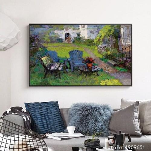 Cotton no frame impression chair park landscape canvas printings oil painting printed on cotton wall art decoration picture